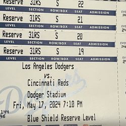 Dodgers vs Reds May 17th - 4 Tickets 31RS $150