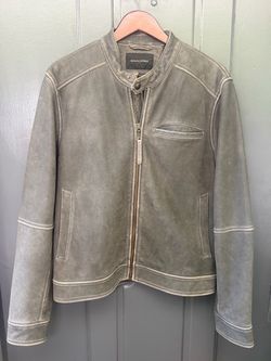 Banana Republic Men’s Calvo Leather Motorcycle Jacket (Gray, Medium)