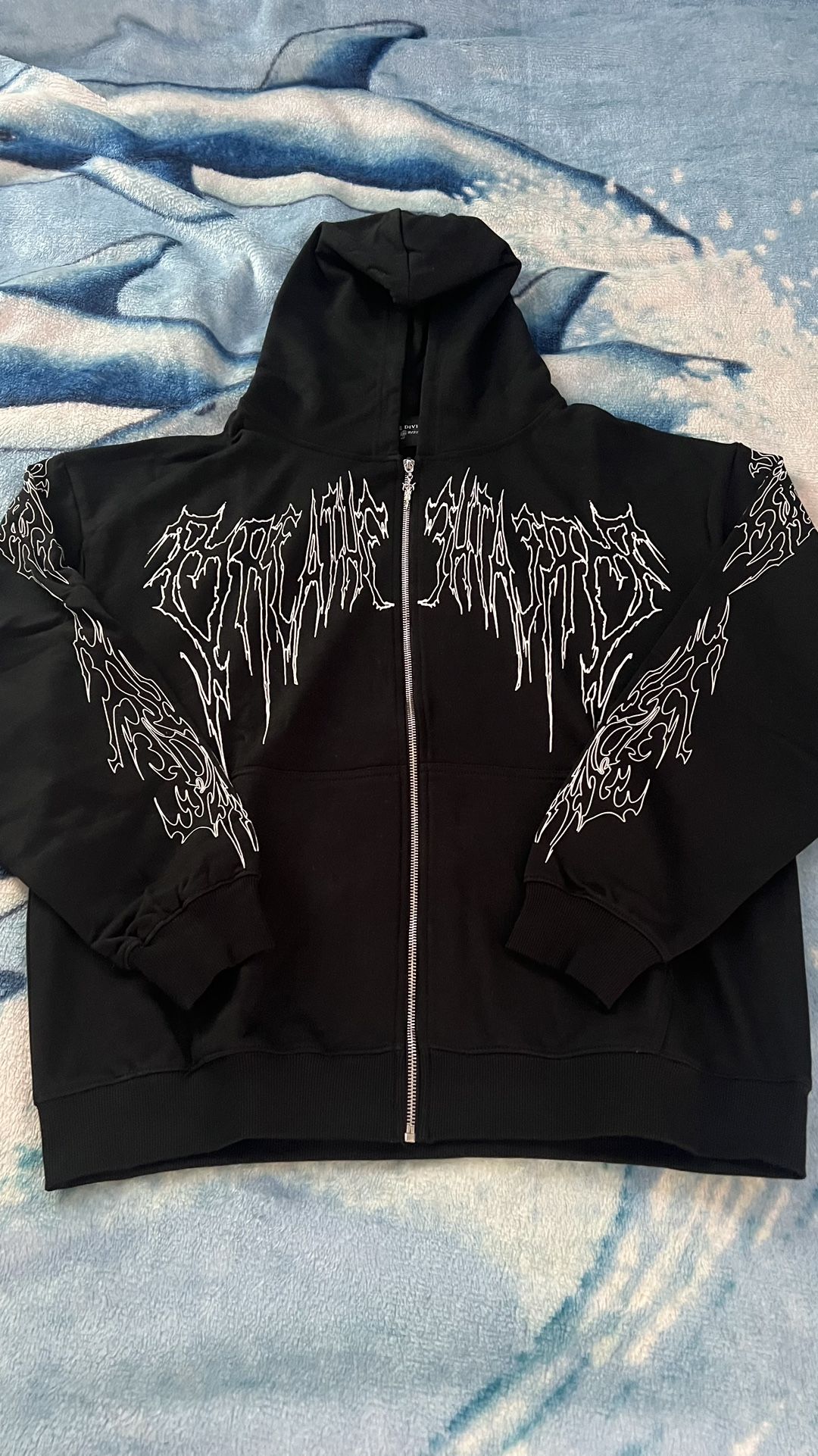 BreatheDivinity Abyssal Wraith Oversized Zip-Up – Void Black Large