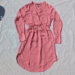 H & M Pink with Gold V Neck Long Sleeve Dress belt 