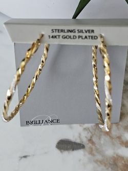 14k Gold Plated and Solid Sterling Silver Hoops Earrings 