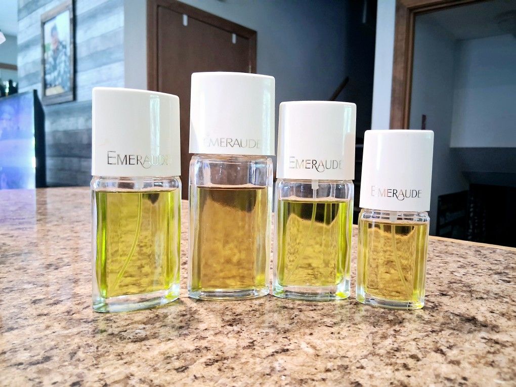 Discontinued Vintage Coty Emeraude Womens Cologne Spray and one mens cologne bottle set of 4 lot