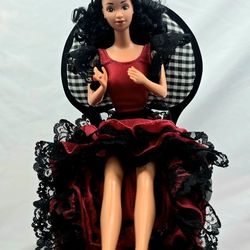 1982 Mattel Barbie Dolls Of The World Spain Flamenco Dress..plus vintage chair.
