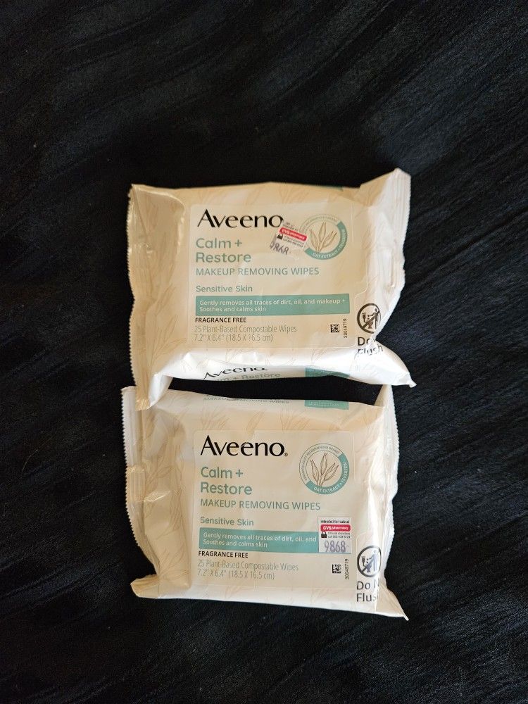 $3 Each (2 Available) Aveeno Calm + Restore Makeup Removing Wipes 25 Count