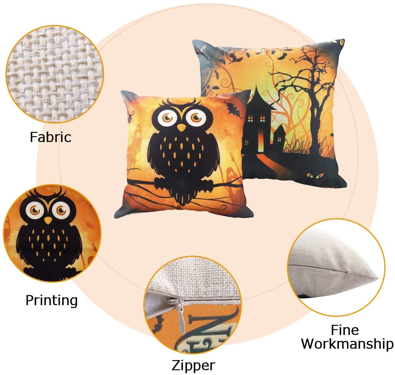 Brand New Halloween Throw Pillow Covers 18 x 18 Inch Owl/Bat/Witch/Castle Theme Sofa Home Decorative Cushion Pillow Case Bedroom Living Dining Seat