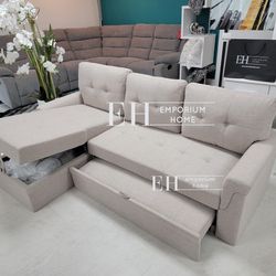 Sleeper Sofa Sectional Pull Out Bed Beige Or Grey 84x54 New 