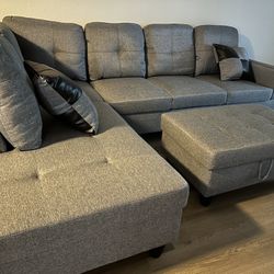 New Grey Linen Sectional Sofa Set
