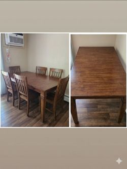 EXTENDABLE WOOD DINNING ROOM SET/ KITCHEN TABLE 6 CHAIRS