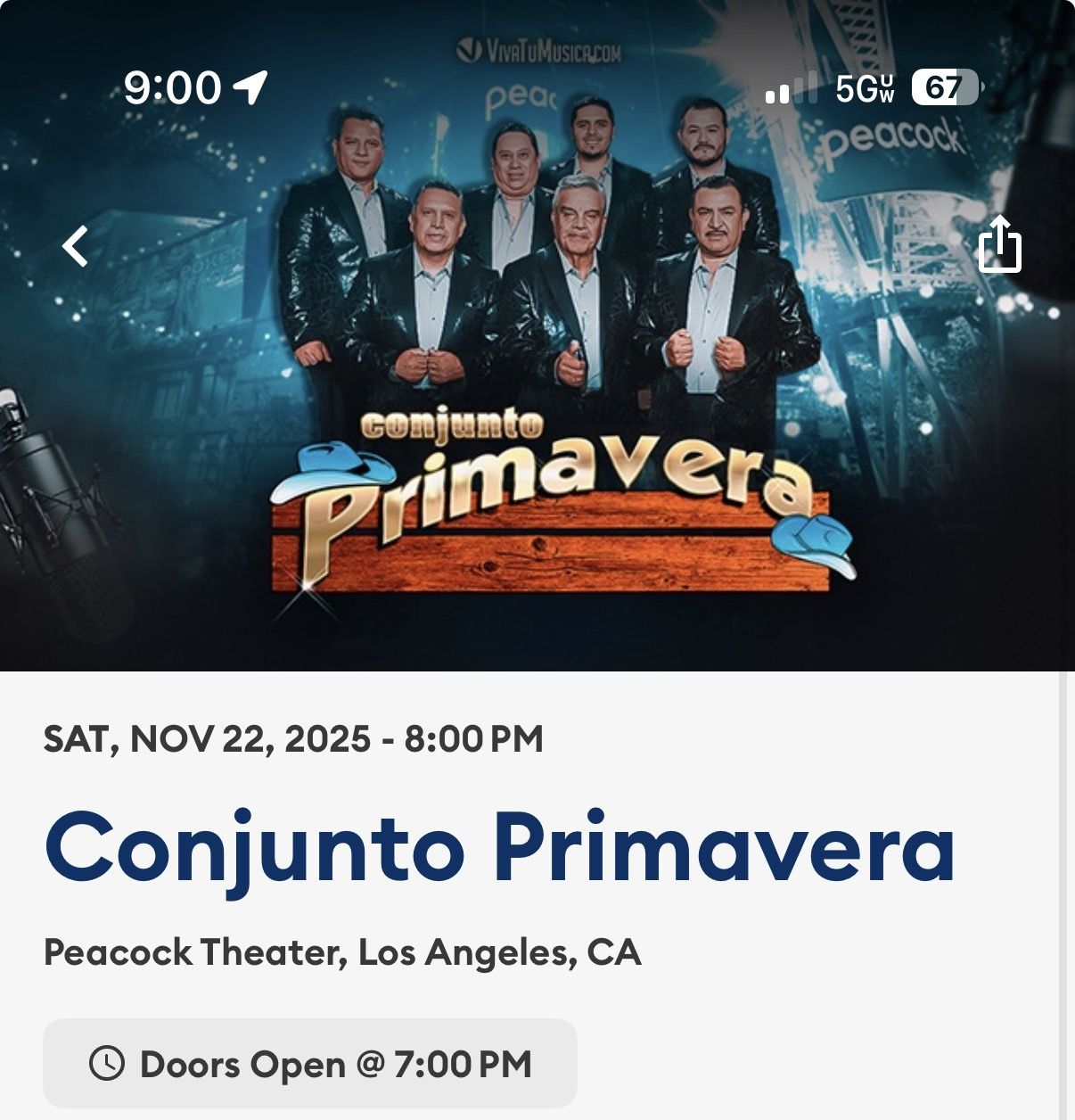 Conjunto Primavera Peacock theater Nov 22