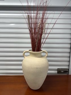 Large Cream Ceramic Amphora Vase