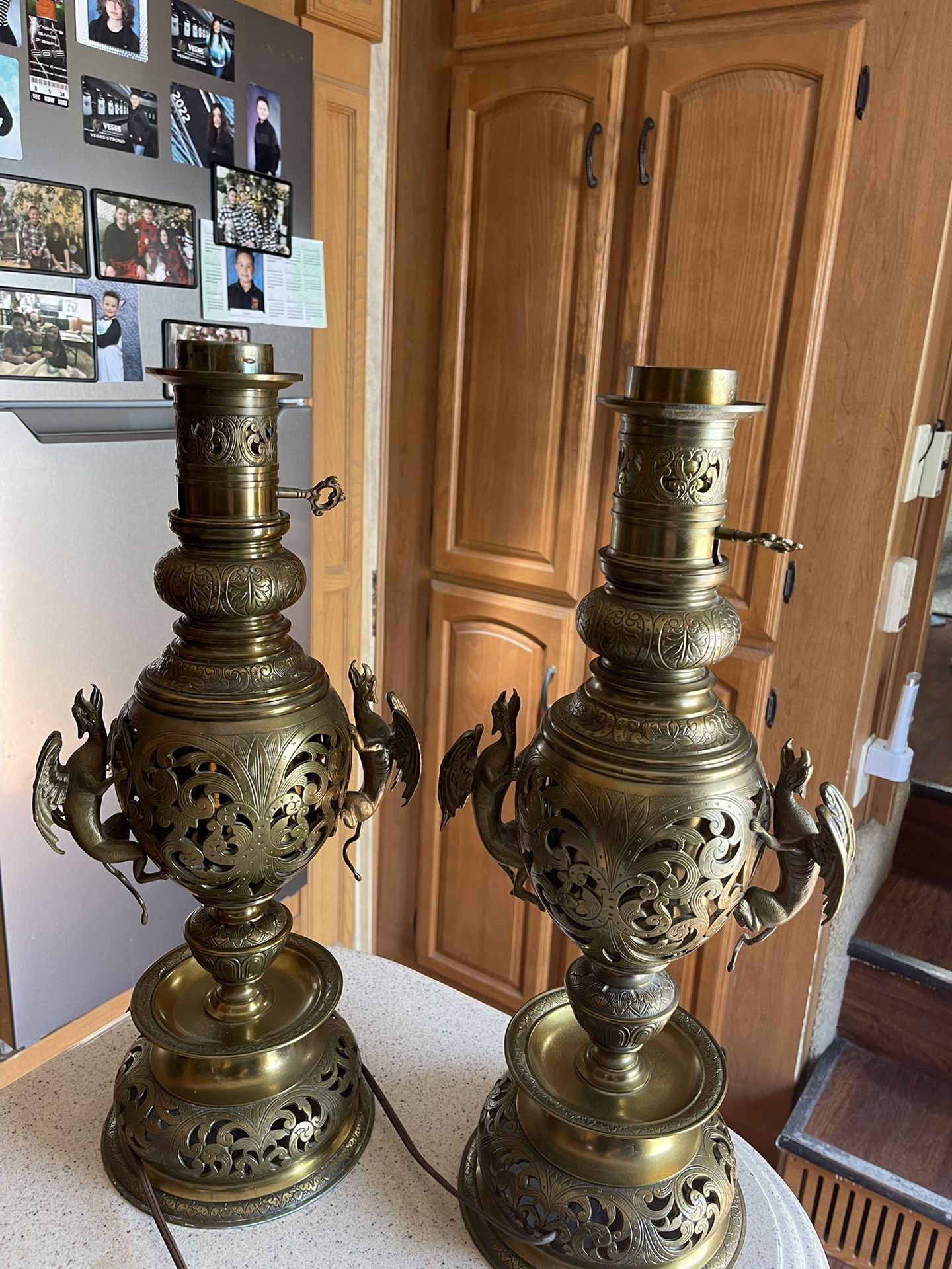 Vintage heavy brass lamps very ornate dragons 