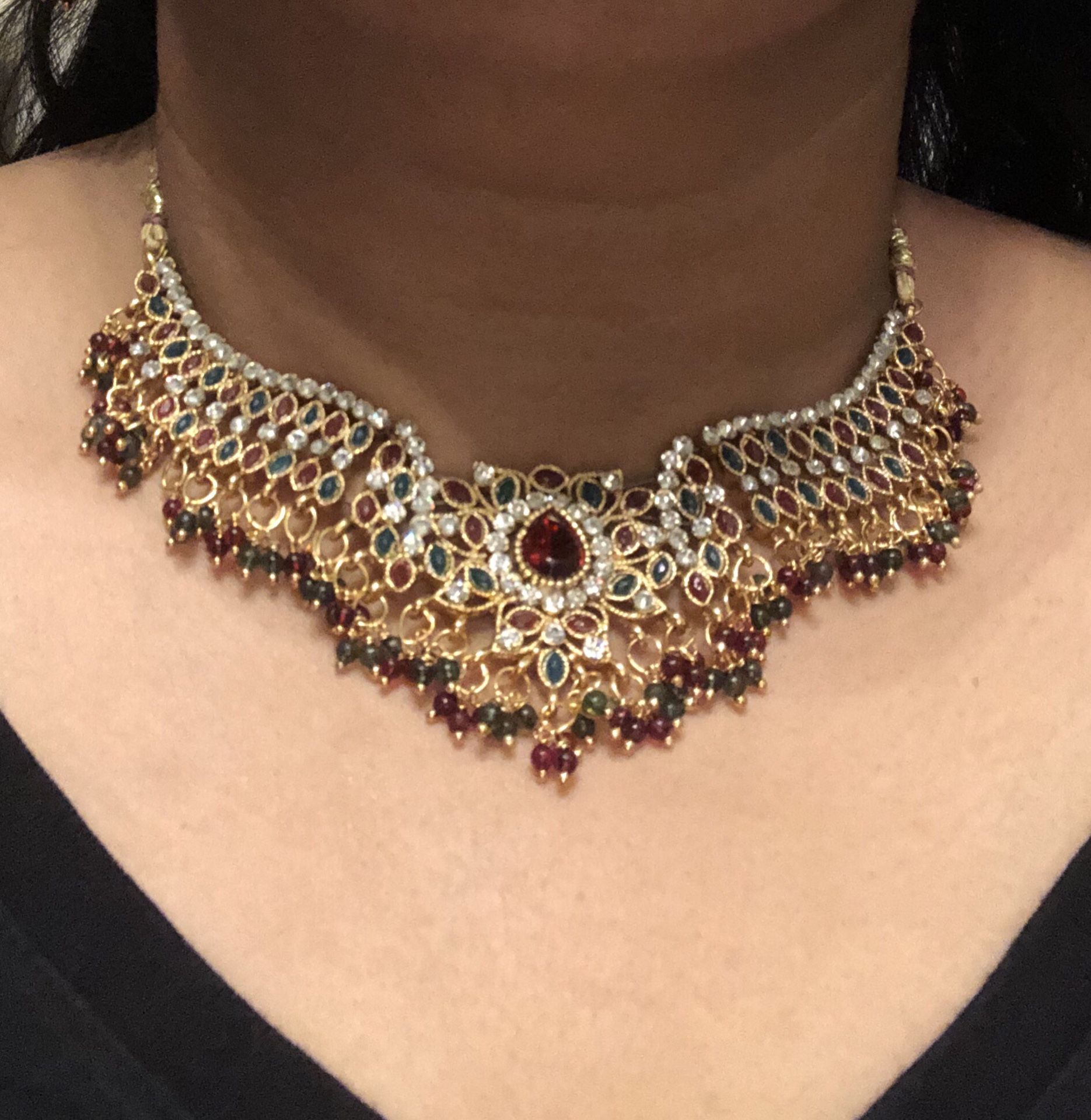 Necklace, Earrings & Bindi formal jewelry with head piece full neck