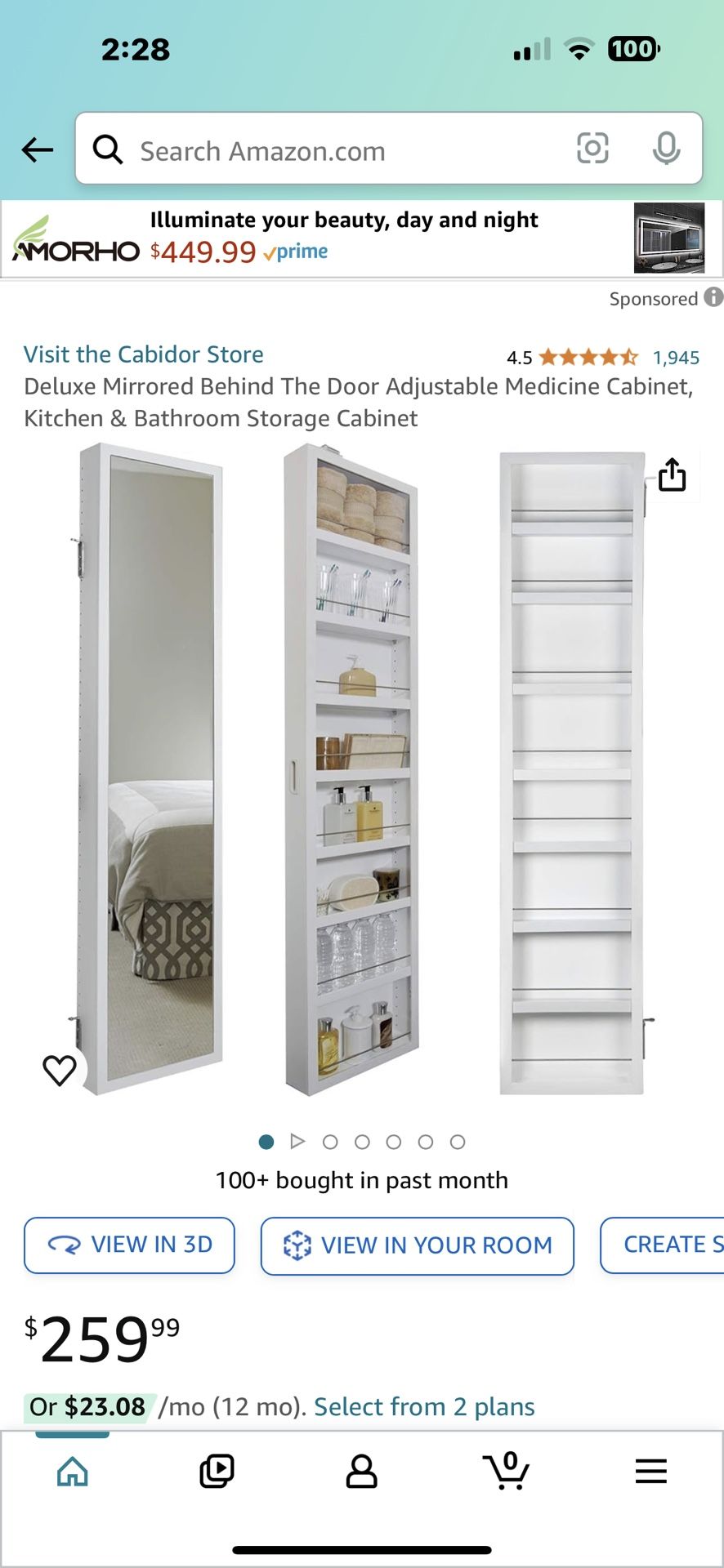 Cabidor deluxe: Mirrored Behind Door Adjustable Cabinet, Kitchen & Bathroom Storage Cabinet