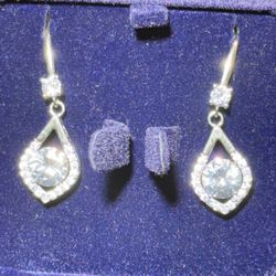 CZ cubic zirconia dangle earrings. Pear Shaped sterling silver