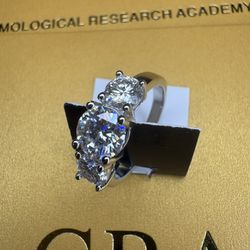 Moissanite Three-Stone Ring – 2ct, S925, GRA VVS1