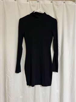 Shein Black Mini dress. Ribbed Cotton. Mock neck. Long sleeve. Medium