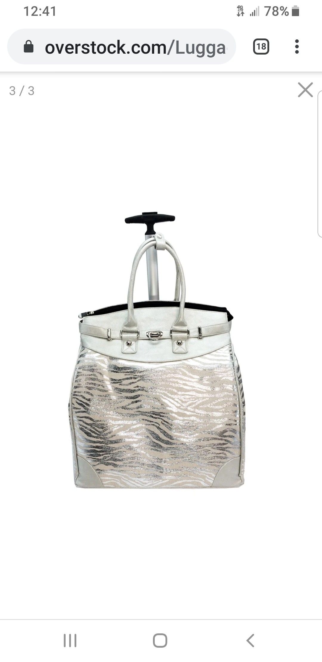 Silver Womens Rolling Laptop Tote Bag