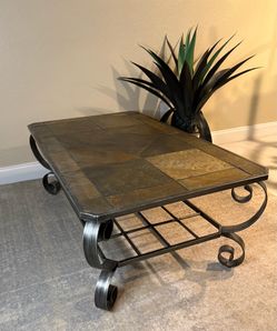 Slate Tile & Metal Coffee Table