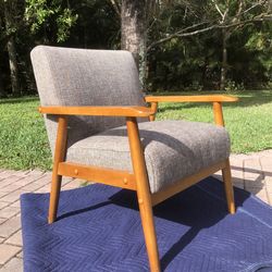 Mid century style wood upholstered armchair lounge chair