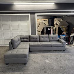 Gray Tufted Sectional Couch Sofa