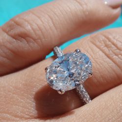 Moissanite 3 carat White Gold oval wedding engagement Sterling Silver ring