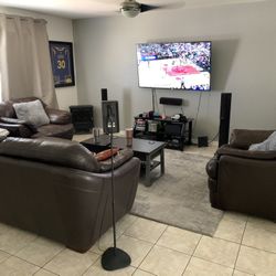 Brown Leather Couch Set 