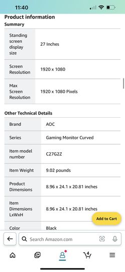 AOC C27G2Z 27 Curved Frameless Ultra-Fast Gaming Monitor, FHD 1080p, 0.5ms  240Hz, FreeSync, HDMI/DP/VGA, Height Adjustable, 3-Year Zero Dead Pixel  Guarantee, Black, 27 FHD Curved 
