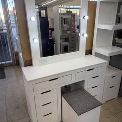 New White Vanity With Stool