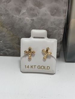 14k Gold Jesus Cross Earrings 