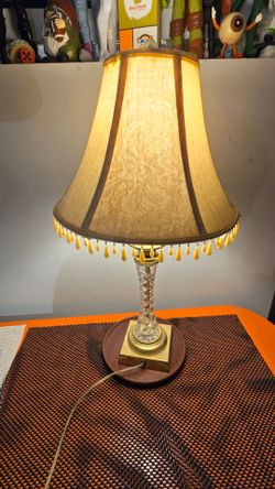 Vintage Crystal Brass Table Lamp with Fringe Shade