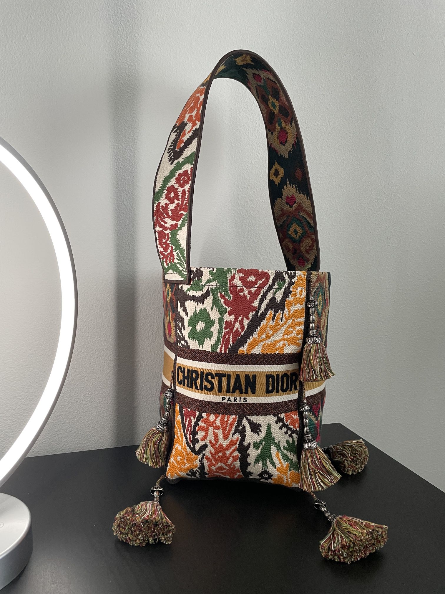 Dior Tassels Embroidery  Bucket Bag