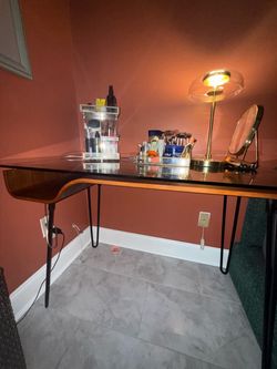 Glass Top Desk with Hairpin Legs