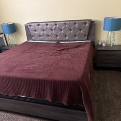 Modern King Platform Bed Frame and Night Stands