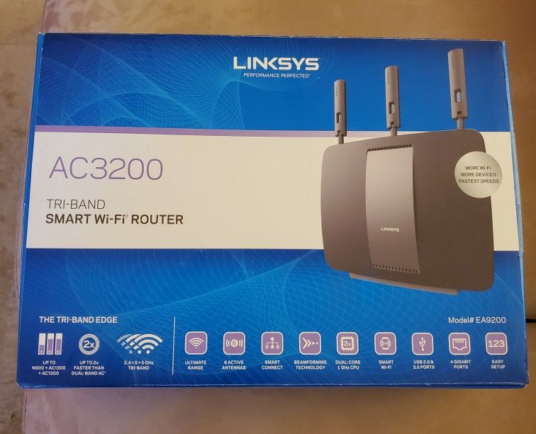 Linksys EA9200 AC3200 Tri-Band Smart Wi-fi Router (802.11 AC,USB 3.0,2.0) New