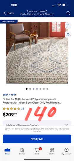 allen + roth Native 8 × 10 (ft) Loomed Polyester Ivory-multi Rectangular Indoor Spot Clean Only Pet Friendly...