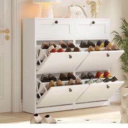 O102 $90  Shoe Cabinet with 4 Flip Drawers & 2 Drawers, Freestanding Shoe Storage Cabinet with Adjustable Shelves, Shoe Organizer for Entryway, Hallwa