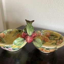 1940 Hand Painted Double Bowl Serving Signed K. Thomas Bavaria