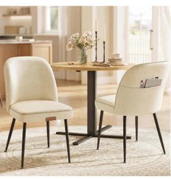 Dining Chairs Set of 4. Upholstered Kitchen Chairs Synthetic Leather with Stitching, Mid-Century Modern, with Storage Pocket, Cream White UKDC190WD01