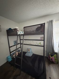 Gray Metal Loft Bed with Ladder
