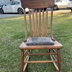 Vintage 1940’s Rocking Chair Hand Crafted With Leather Seat