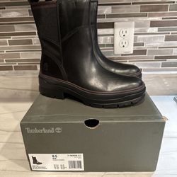Timberland Womens Size 8.5 Malynn Mid Black Full Grain Leather Side Zip Boots