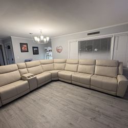 7 Pc Leather Modular Power Sectional Couch Brand New