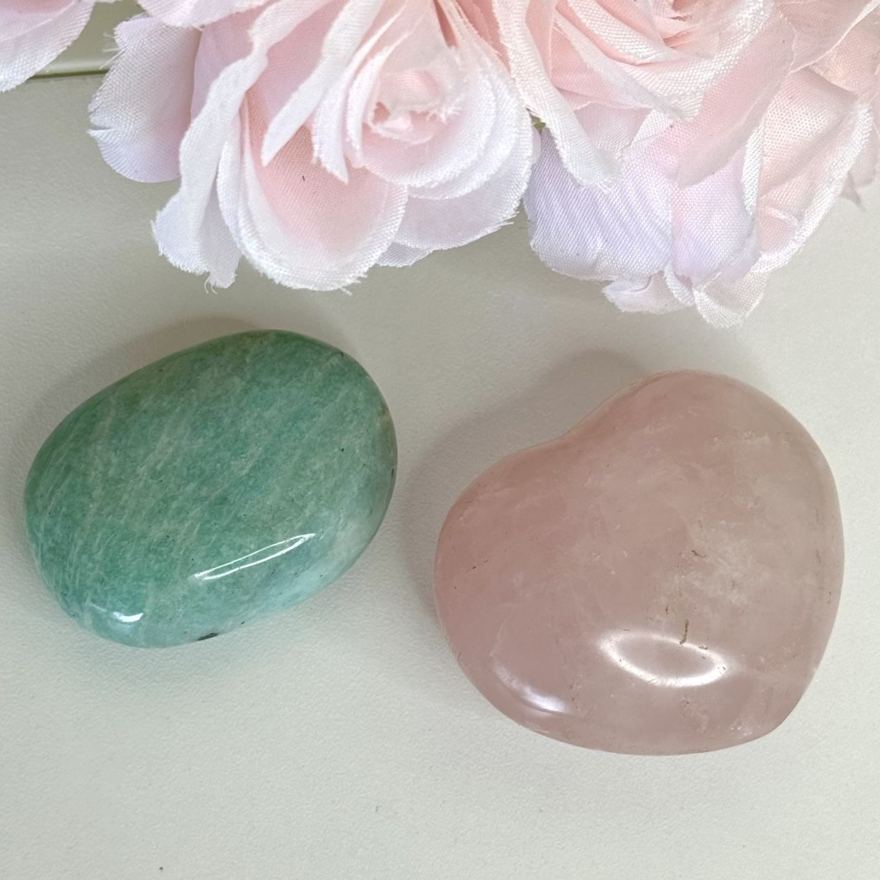 Rose Quartz Heart ๐ธ Amazonite Palm