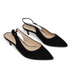 KATE SPADE Shiloh Slingbacks Black Suede Kitten Heels Size 7