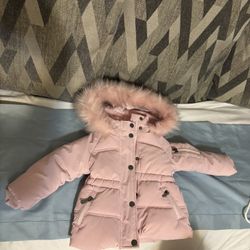 Pink Winter Puffer Coat with Fur Hood