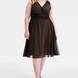 CONNECTED APPAREL Women’s Chiffon Overlay Fit & Flare Plus Size 16 Midi Dress In Eggplant/ Gold  
