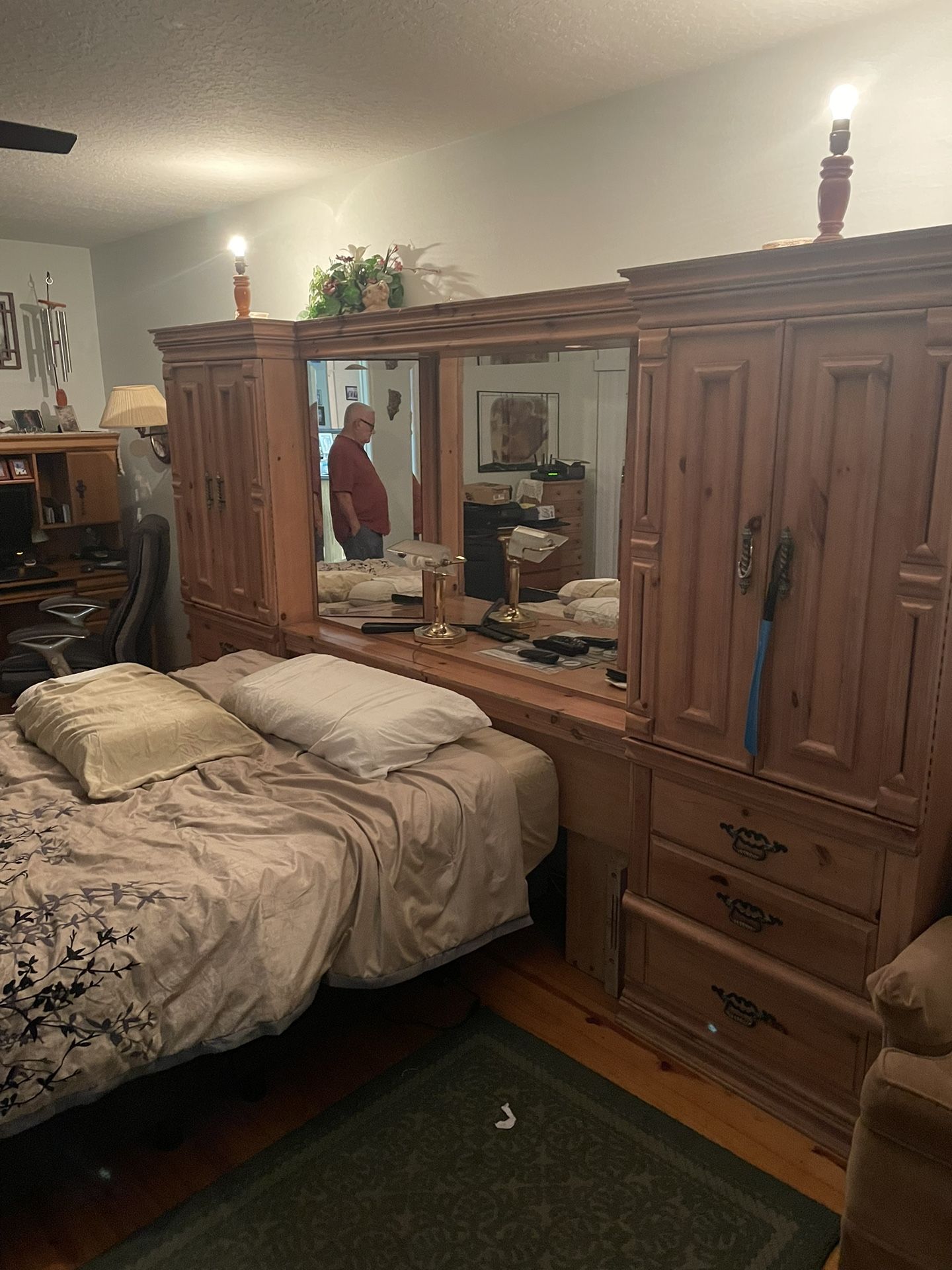 Bedroom Headboard Set And Dresser With Mirror 