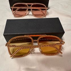 VINTAGE FRAME COMPANY SNATCH FULL CUBAN EDITION 24K GOLD PLATED EYE WEAR SUNGLASSES ROSE GOLD AND YELLOW GOLD