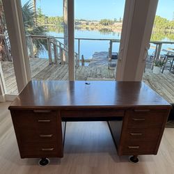 Vintage Mid Century Modern Real Wood Executive Office Desk