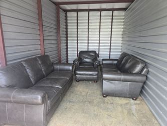 Charcoal Gray Leather Sofas and Chair